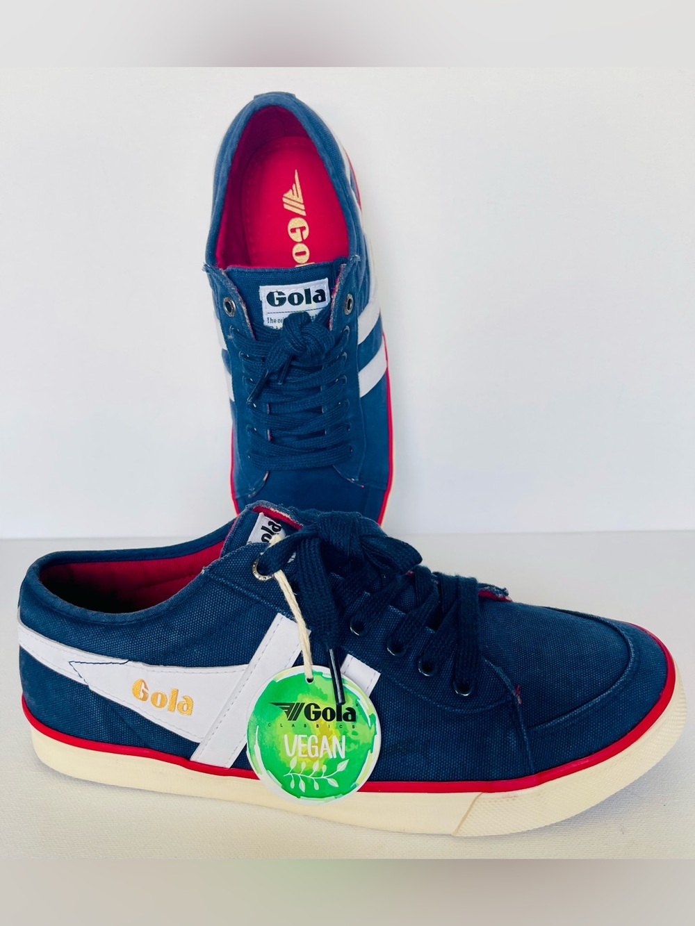 NEW GOLA VEGAN CANVAS WOMENS CLASSIC COMET PLIMSOLL SNEAKERS NAVY/WHITE SIZE 8